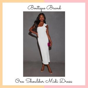 Vici White Ribbed One Shoulder Midi Dress